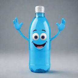 A cartoon character of a happy bottled water with arms and legs, making a fun and friendly gesture.