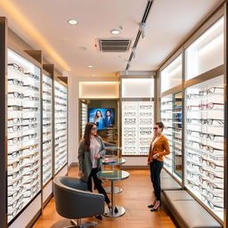 A modern and fashionable glasses store, designed with a sleek and inviting layout