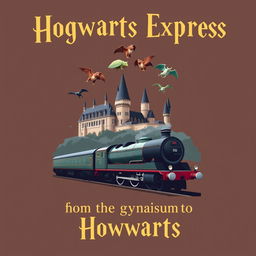 A poster with the inscription "Hogwarts Express" in large letters at the top, followed by "from the gymnasium to Hogwarts" underneath