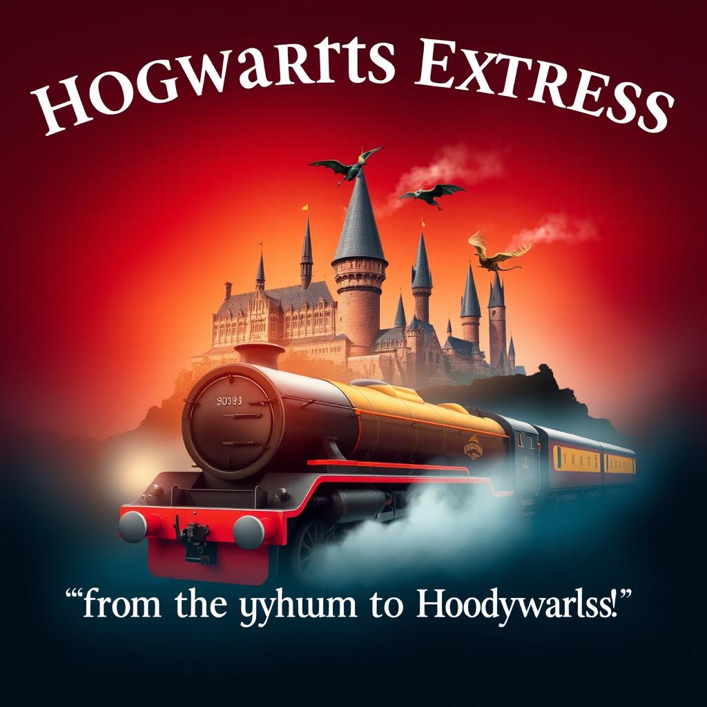 A poster with the inscription "Hogwarts Express" in large letters at the top, followed by "from the gymnasium to Hogwarts" underneath