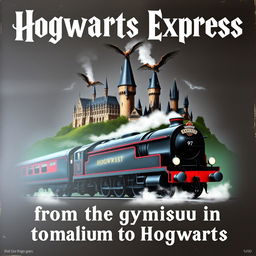 A poster with the inscription "Hogwarts Express" in large letters at the top, followed by "from the gymnasium to Hogwarts" underneath