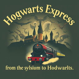 A fantastical poster with the inscription "Hogwarts Express" in large English letters at the top, followed closely by "from the gymnasium to Hogwarts" beneath it, where Hogwarts is capitalized