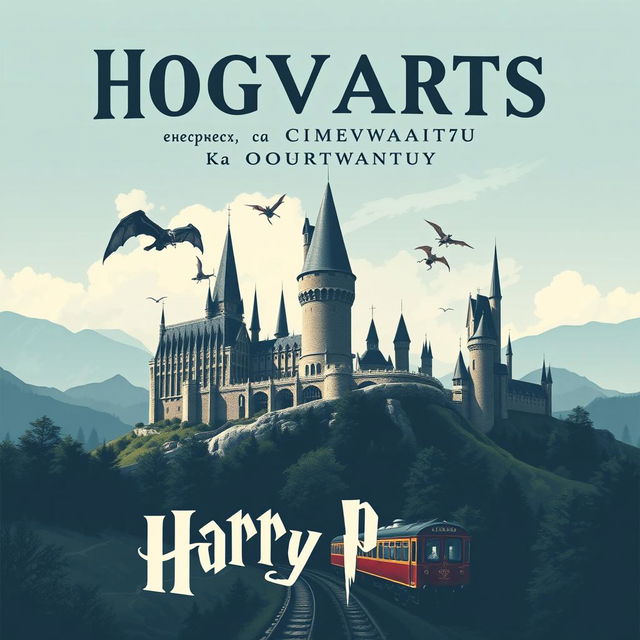 A poster featuring a grand view of Hogwarts with the inscription "Хогвартс экспресс" in large letters at the top, followed by "с гимназии к Хогвартсу"