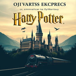 A poster featuring a grand view of Hogwarts with the inscription "Хогвартс экспресс" in large letters at the top, followed by "с гимназии к Хогвартсу"