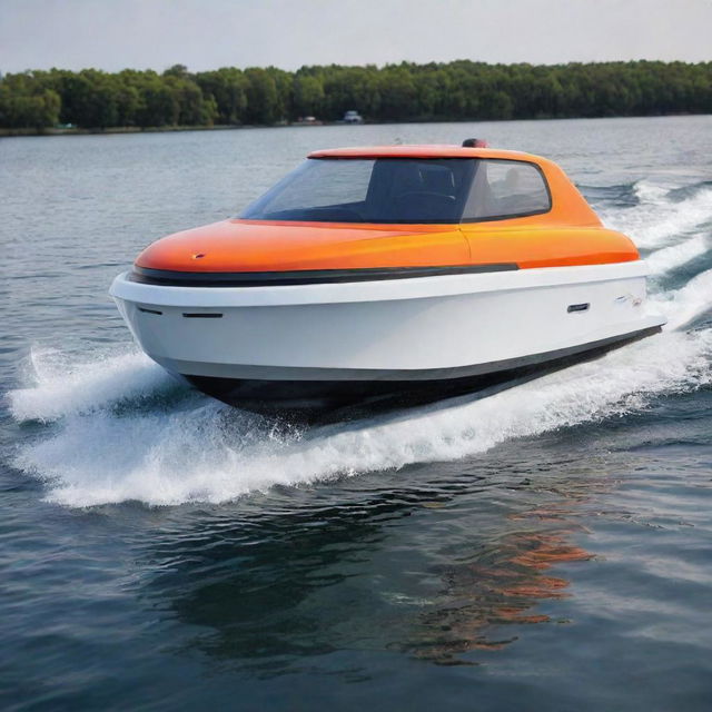 An innovative and compact speed boat concept reflecting the compact size, unique design, and vibrant colors of a Smart car