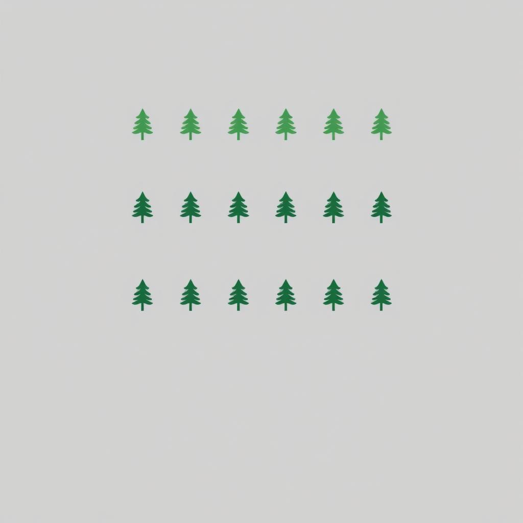 a grey t-shirt design featuring rows of pine tree logos, each tree neatly aligned and stylized