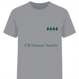 a plain grey t-shirt featuring a row of pine tree logos neatly arranged on the right chest area, complemented by the text 'FB Dusun Semilir'