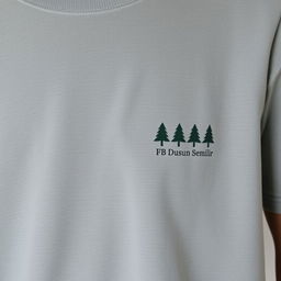 a plain grey t-shirt featuring a row of pine tree logos neatly arranged on the right chest area, complemented by the text 'FB Dusun Semilir'