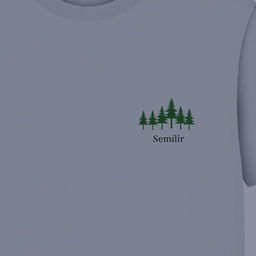 design of a plain grey t-shirt featuring a row of pine tree logos neatly aligned on the right chest area