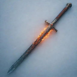 A magnificent sword, with one side aflame with fiery intensity and the other side coated in frosty ice.