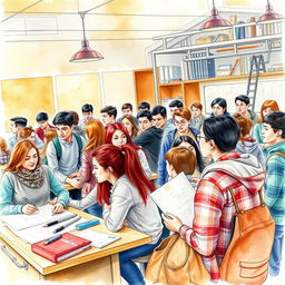 A watercolor painting depicting engineering students as they start their class in September