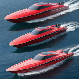 A modern and resilient off-shore speed boat concept, incorporating the distinctive design elements, vibrant colors, and iconic logo of a Mitsubishi sports car