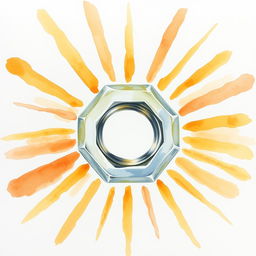 A watercolor painting depicting a sun creatively formed from a screw nut