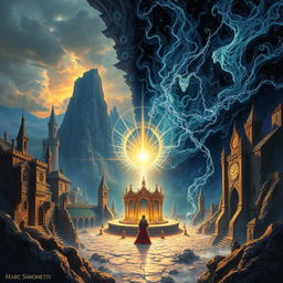 A fantasy series cover illustrating a universe with two dimensions: the living world and the Hefina Spectrum, the realm of the dead