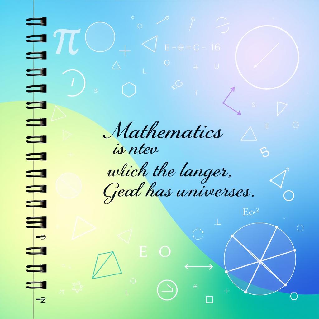 A vibrant and educational cover for a mathematics notebook featuring mathematical symbols and equations such as pi (π), integral sign (∫), and E=mc^2