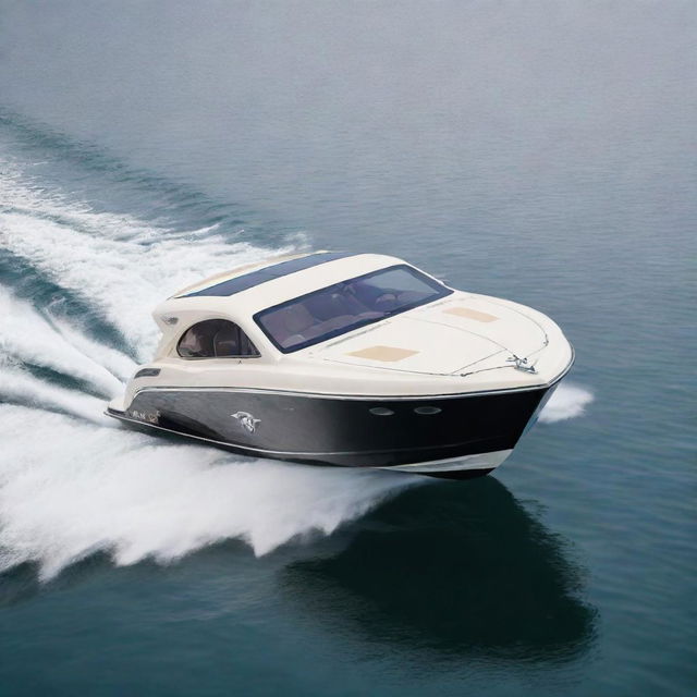 A luxurious and grand speed boat design incorporating the sophisticated styling, color scheme, and logo of a Bentley car