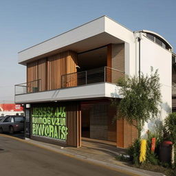 Design a two-story building with an array of shops on the ground floor, and on the first floor, a comfortable, modern house.