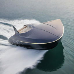 A luxurious and grand speed boat design incorporating the sophisticated styling, color scheme, and logo of a Bentley car