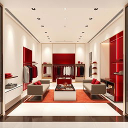 A women's boutique interior design within a shopping center, featuring a minimalist and elegant style