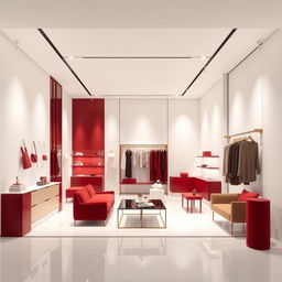 A women's boutique interior design within a shopping center, featuring a minimalist and elegant style