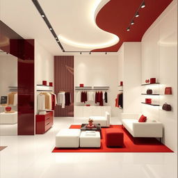 A women's boutique interior design within a shopping center, featuring a minimalist and elegant style