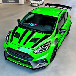 A sleek AWD 2-door hatchback coupe inspired by the 2024 Ford Fiesta ST design, featuring the distinctive front and rear bumper design of the 2018 Focus RS