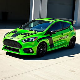 A sleek AWD 2-door hatchback coupe inspired by the 2024 Ford Fiesta ST design, featuring the distinctive front and rear bumper design of the 2018 Focus RS