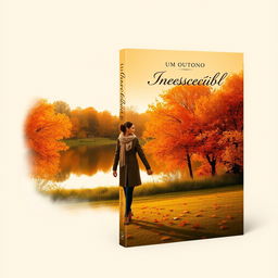 “Um Outono Inesquecível” book cover design, featuring a romantic scene set in a picturesque autumn landscape