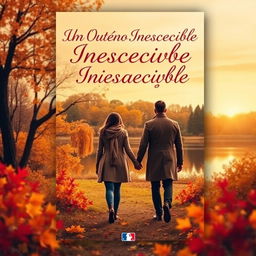 “Um Outono Inesquecível” book cover design, featuring a romantic scene set in a picturesque autumn landscape