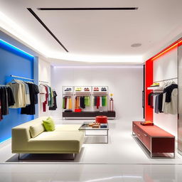 A women's boutique interior design within a shopping center, characterized by a minimalist and elegant style