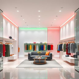 A women's boutique interior design within a shopping center, characterized by a minimalist and elegant style