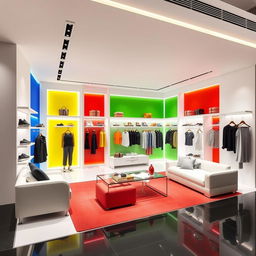 A women's boutique interior design within a shopping center, characterized by a minimalist and elegant style