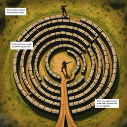 A detailed illustration of a Chakravyuha, an ancient Indian military formation, portrayed as a spiral labyrinth