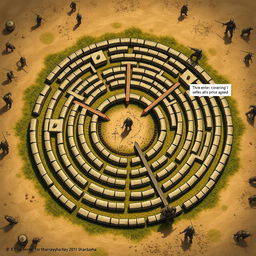 A detailed illustration of a Chakravyuha, an ancient Indian military formation, portrayed as a spiral labyrinth