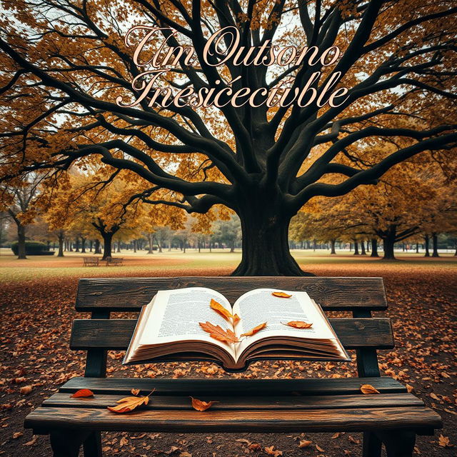 Book cover for “Um Outono Inesquecível” showcasing a captivating scene in a park during autumn