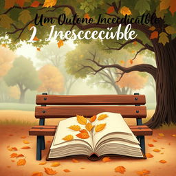 Animated-style book cover for “Um Outono Inesquecível,” set in a nostalgic autumn park