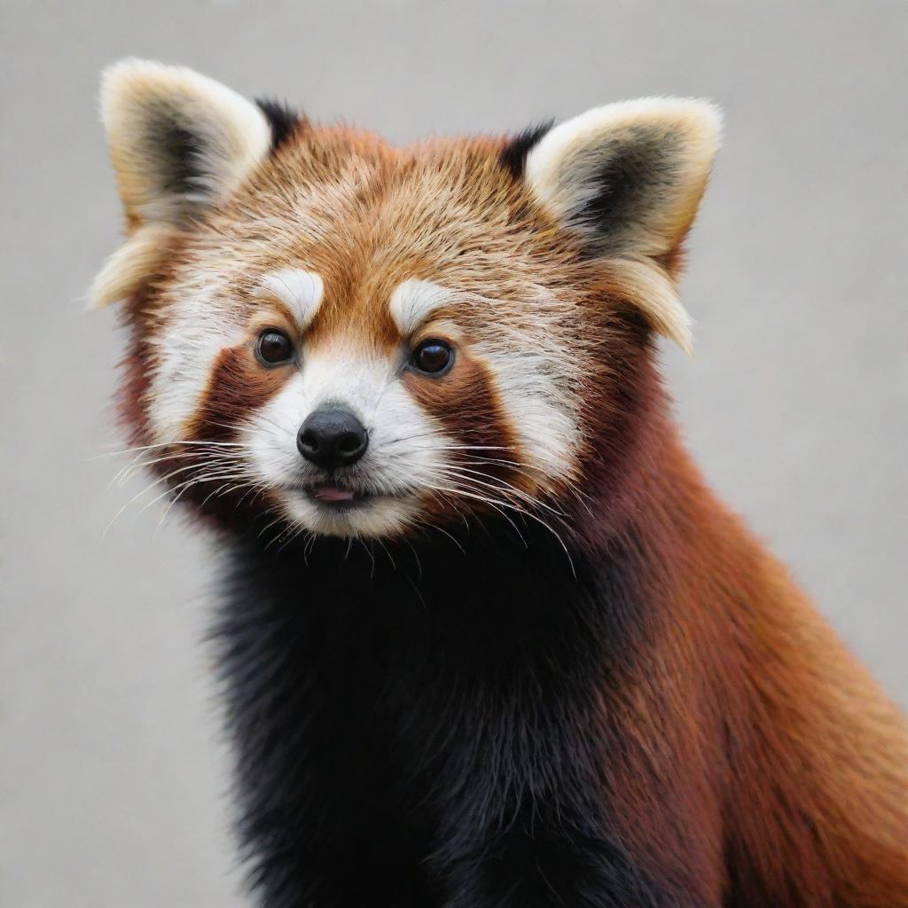 Generate a photorealistic painting of a charming red panda, with emphasis on intricate details and realistic colors and textures to highlight its adorable features.