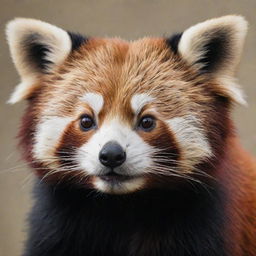 Generate a photorealistic painting of a charming red panda, with emphasis on intricate details and realistic colors and textures to highlight its adorable features.