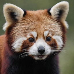 Generate a photorealistic painting of a charming red panda, with emphasis on intricate details and realistic colors and textures to highlight its adorable features.