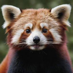 Generate a photorealistic painting of a charming red panda, with emphasis on intricate details and realistic colors and textures to highlight its adorable features.