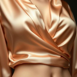 A tasteful and artistic close-up of a satin blouse, gently draping over the form beneath, highlighting the fabric's lustrous texture and subtle sheen