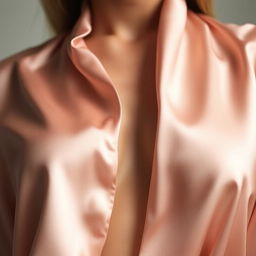 A tasteful and artistic close-up of a satin blouse, gently draping over the form beneath, highlighting the fabric's lustrous texture and subtle sheen