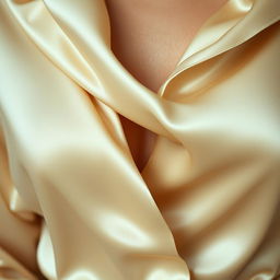 A tasteful and artistic close-up of a satin blouse, gently draping over the form beneath, highlighting the fabric's lustrous texture and subtle sheen