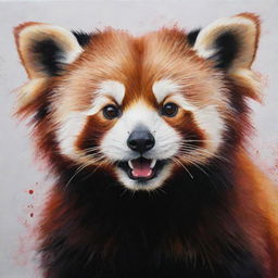 Create an expressive painting of a super cute red panda, utilizing lively colors and a playful composition to emphasize its endearing qualities and delightful character.