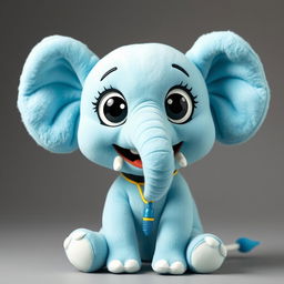 An anthropomorphic toy elephant woman with a sky blue color, featuring large elephant ears