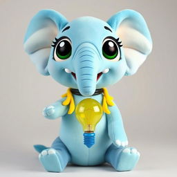 An anthropomorphic toy elephant woman with a sky blue color, featuring large elephant ears