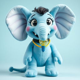 An anthropomorphic toy elephant woman with a sky blue color, featuring large elephant ears