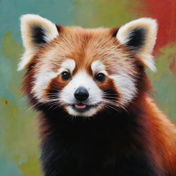 Create an expressive painting of a super cute red panda, utilizing lively colors and a playful composition to emphasize its endearing qualities and delightful character.