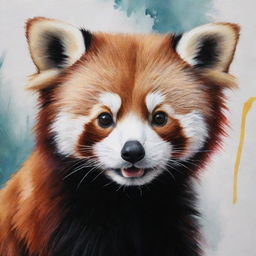 Create an expressive painting of a super cute red panda, utilizing lively colors and a playful composition to emphasize its endearing qualities and delightful character.