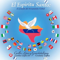 Illustration of the map of Venezuela at the center, with a white dove emerging gracefully from it, symbolizing peace and spirituality